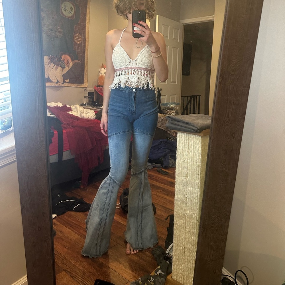 Boot leg faded pixie jeans high waisted